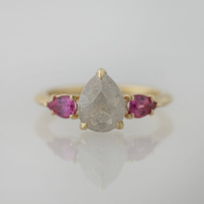Icy diamond and pink sapphire ring