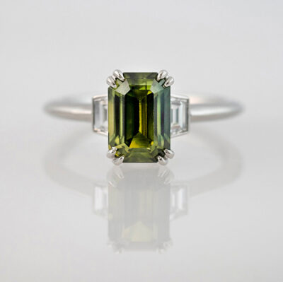 Emerald Cut Green Sapphire in Platinum