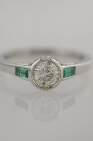 Old Euro Diamond with Emerald Baguettes in Platinum