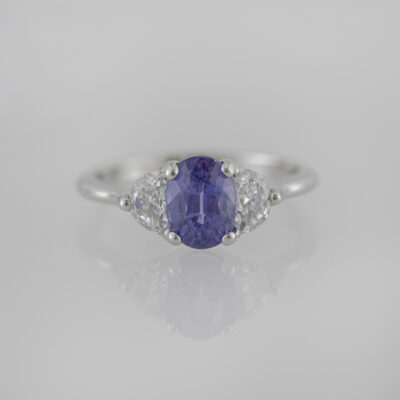 Tanzanian Purple Sapphire & Half-Moon Diamonds in Platinum