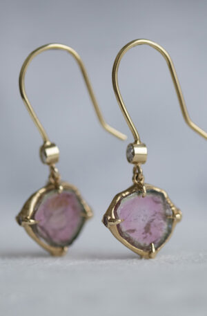 Watermelon Tourmaline and Diamond Earrings